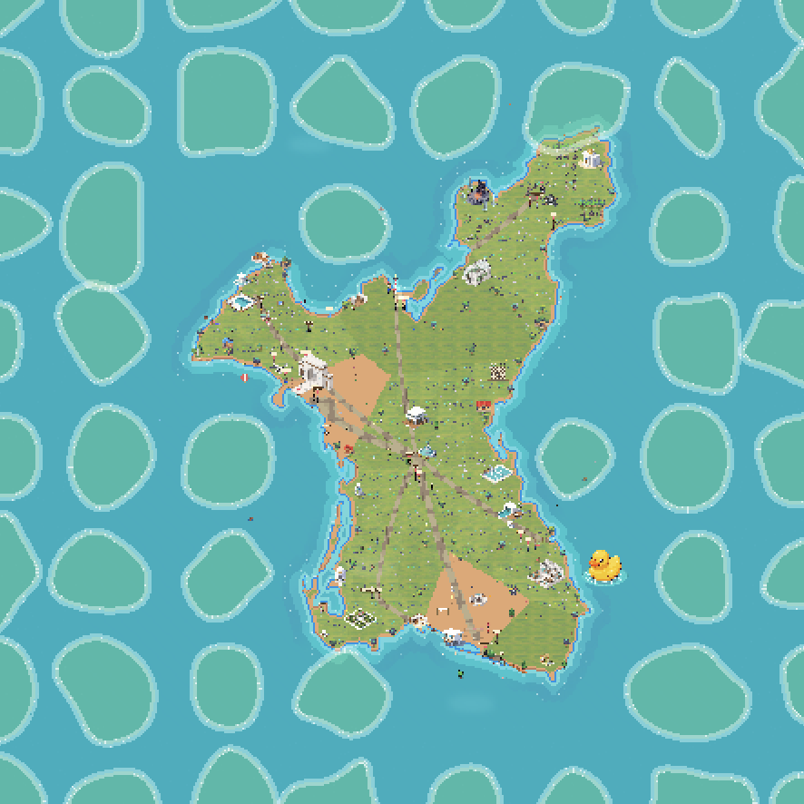 The real in-game parcel map: the island surrounded by a ring of land plots
